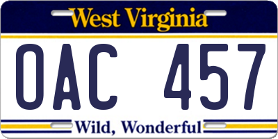 WV license plate OAC457