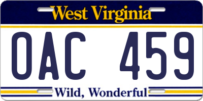 WV license plate OAC459