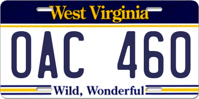 WV license plate OAC460