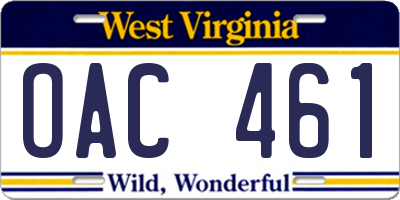 WV license plate OAC461