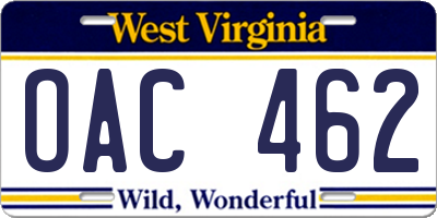 WV license plate OAC462