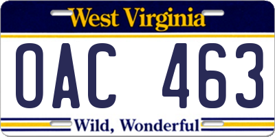 WV license plate OAC463
