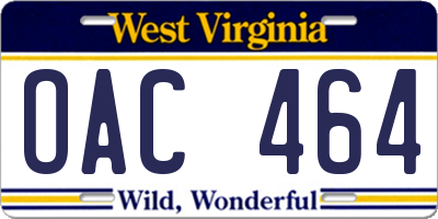WV license plate OAC464
