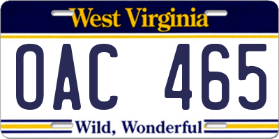 WV license plate OAC465