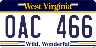 WV license plate OAC466
