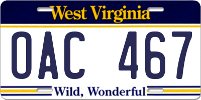 WV license plate OAC467