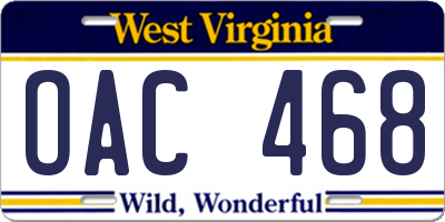 WV license plate OAC468