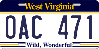 WV license plate OAC471
