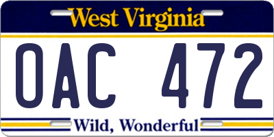 WV license plate OAC472