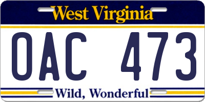 WV license plate OAC473