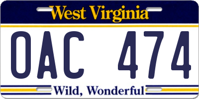 WV license plate OAC474