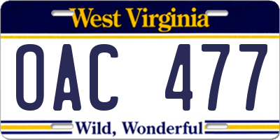 WV license plate OAC477