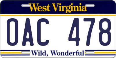 WV license plate OAC478