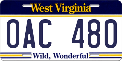 WV license plate OAC480