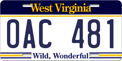 WV license plate OAC481