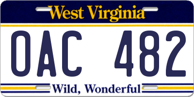 WV license plate OAC482