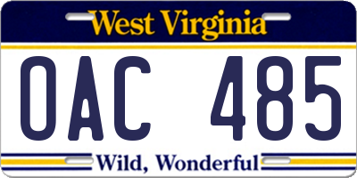 WV license plate OAC485