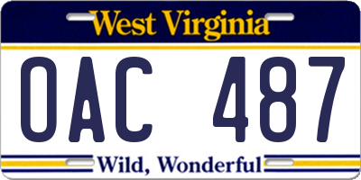 WV license plate OAC487
