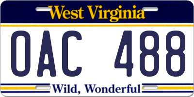 WV license plate OAC488