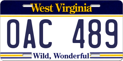 WV license plate OAC489