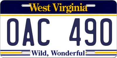 WV license plate OAC490