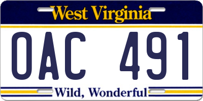 WV license plate OAC491