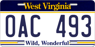 WV license plate OAC493