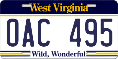 WV license plate OAC495