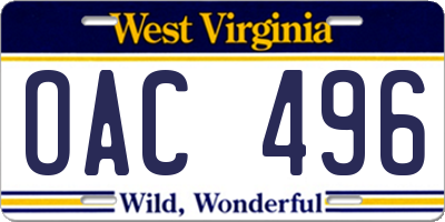WV license plate OAC496
