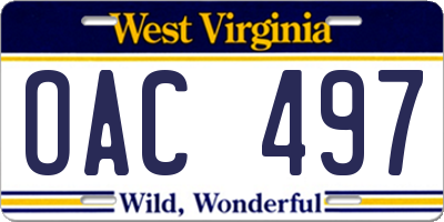 WV license plate OAC497