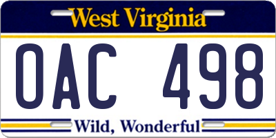 WV license plate OAC498