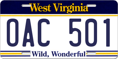 WV license plate OAC501