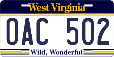 WV license plate OAC502