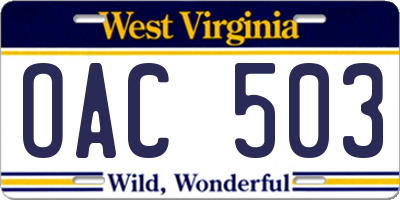 WV license plate OAC503