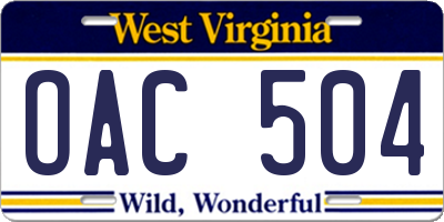 WV license plate OAC504