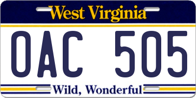 WV license plate OAC505