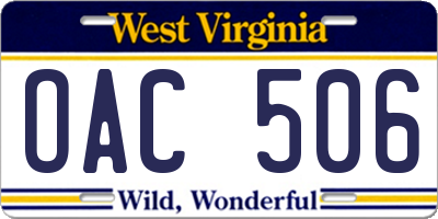WV license plate OAC506