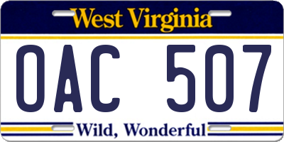 WV license plate OAC507