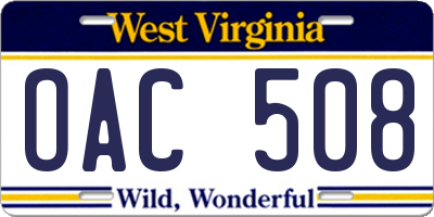 WV license plate OAC508