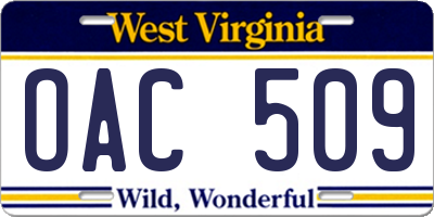 WV license plate OAC509