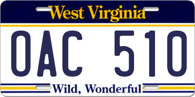 WV license plate OAC510