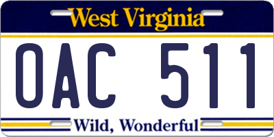 WV license plate OAC511