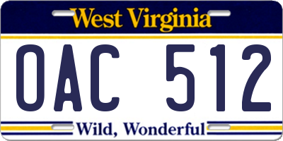 WV license plate OAC512
