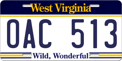 WV license plate OAC513