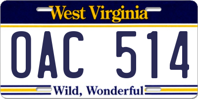 WV license plate OAC514