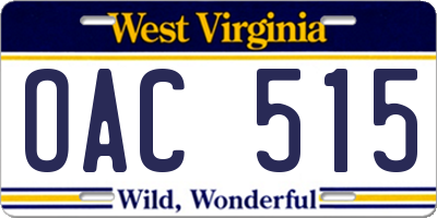 WV license plate OAC515