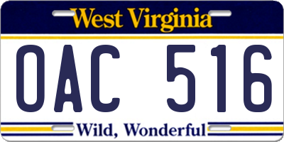 WV license plate OAC516