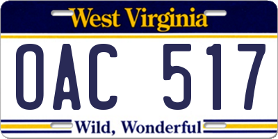 WV license plate OAC517