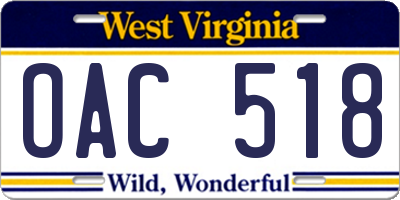 WV license plate OAC518