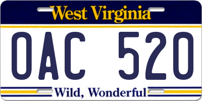 WV license plate OAC520